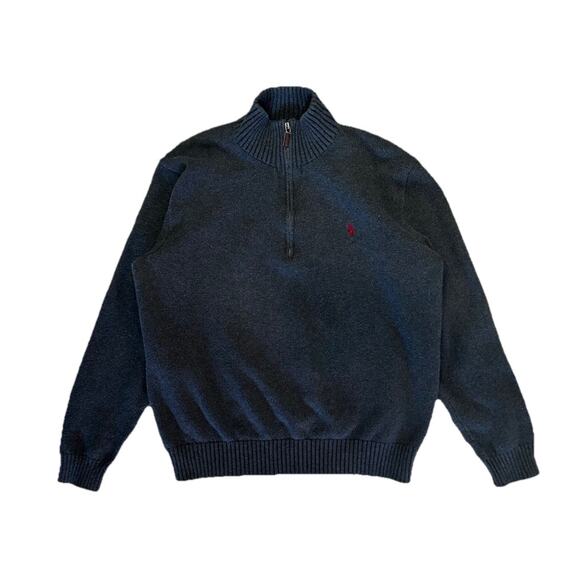 Vintage Polo Ralph Lauren Men’s Gray Knit Quarter Zip Sweater Gray Size L - Picture 1 of 7